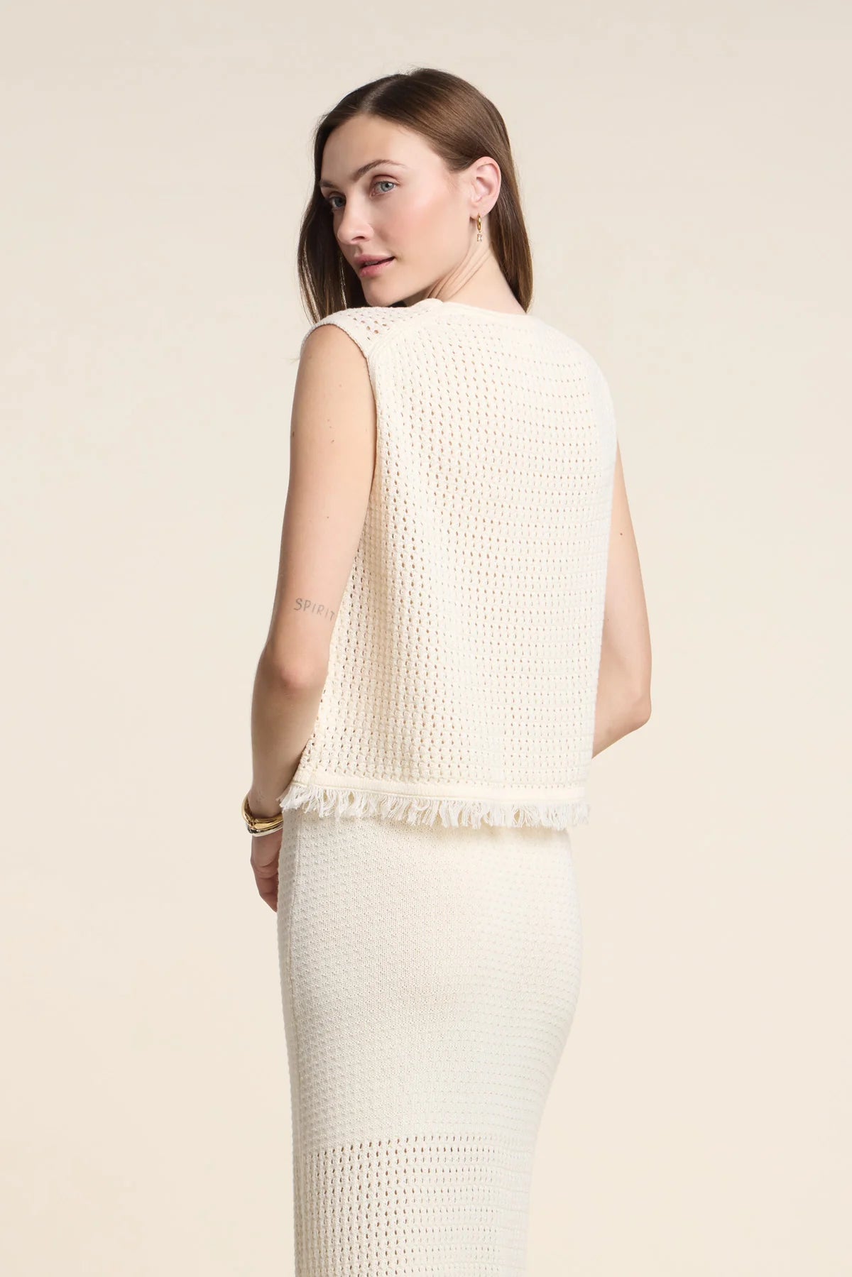 Velvet Cova Mesh Cotton Knit Top in Milk