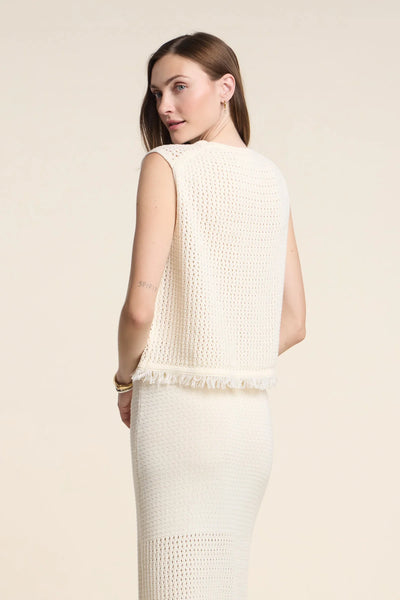 Velvet Cova Mesh Cotton Knit Top in Milk