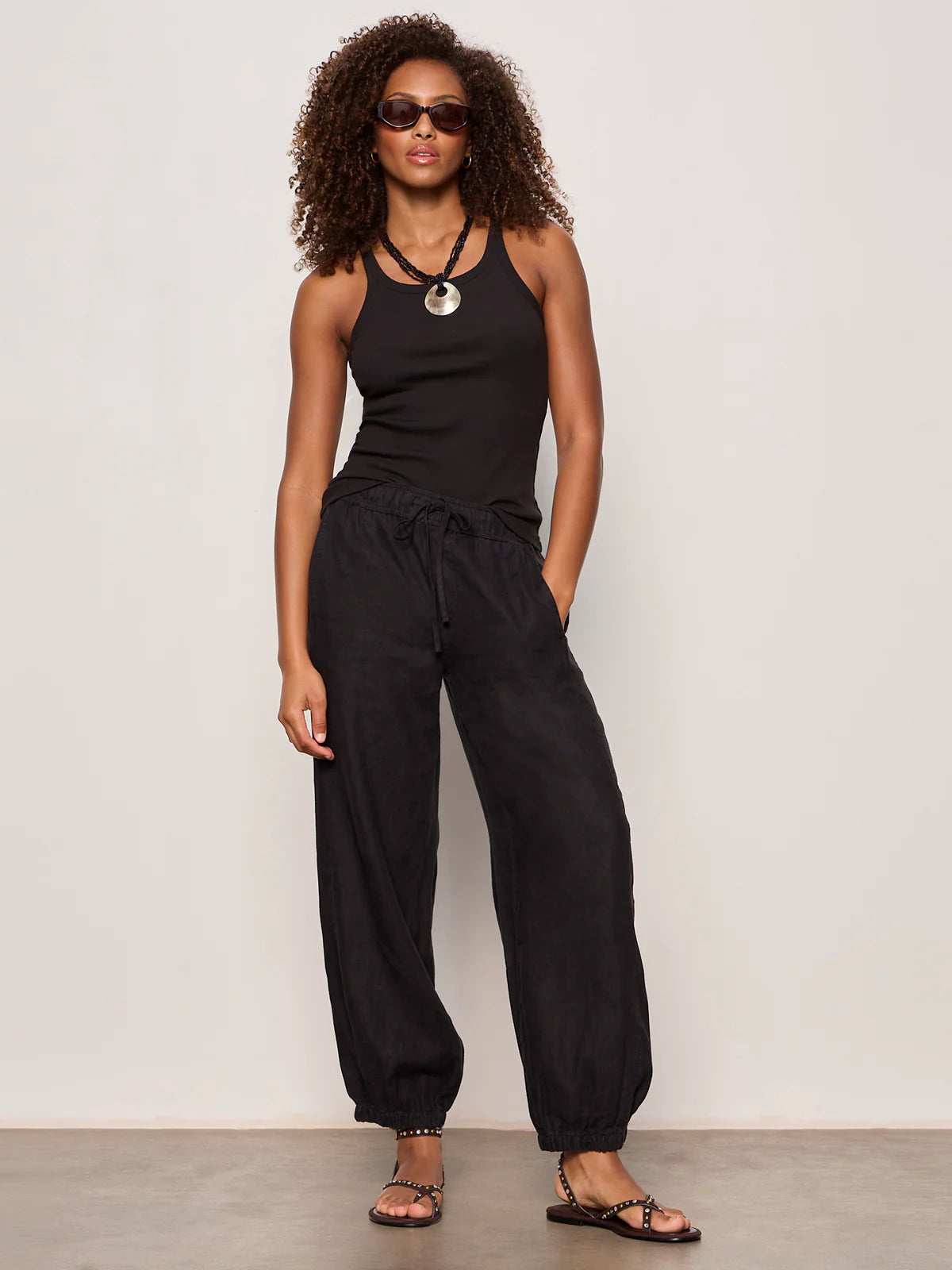 Sanctuary Melody Micro Linen Balloon Pant in Black