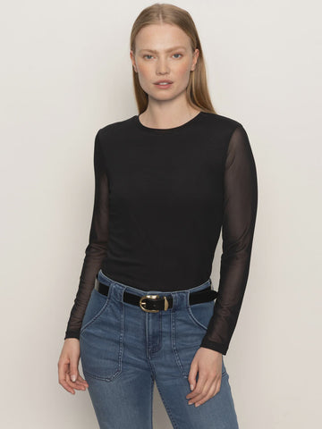 Sanctuary Long Sleeve Perfect Mesh Tee in Black