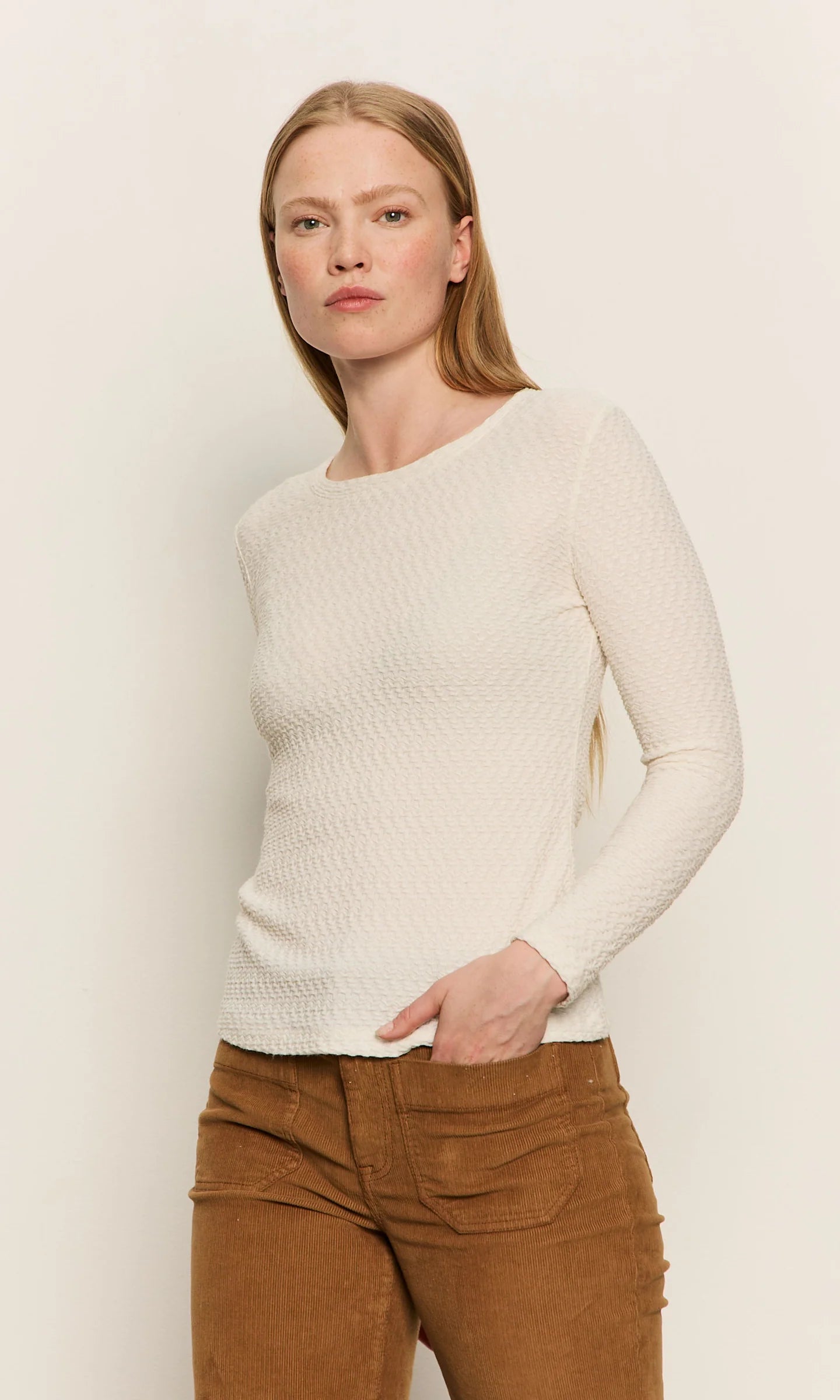 Sanctuary L/S Crew Lace Tee in Chalk