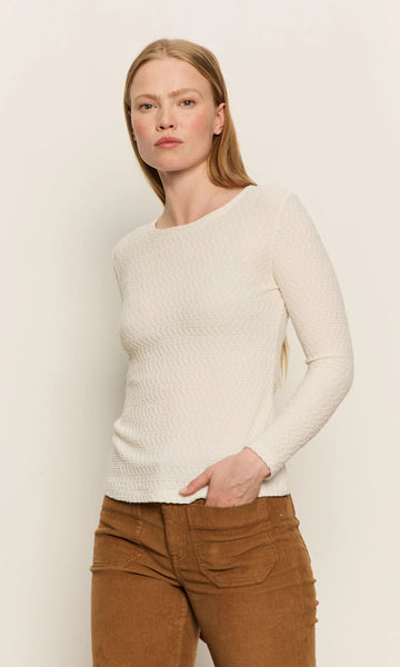 Sanctuary L/S Crew Lace Tee in Chalk