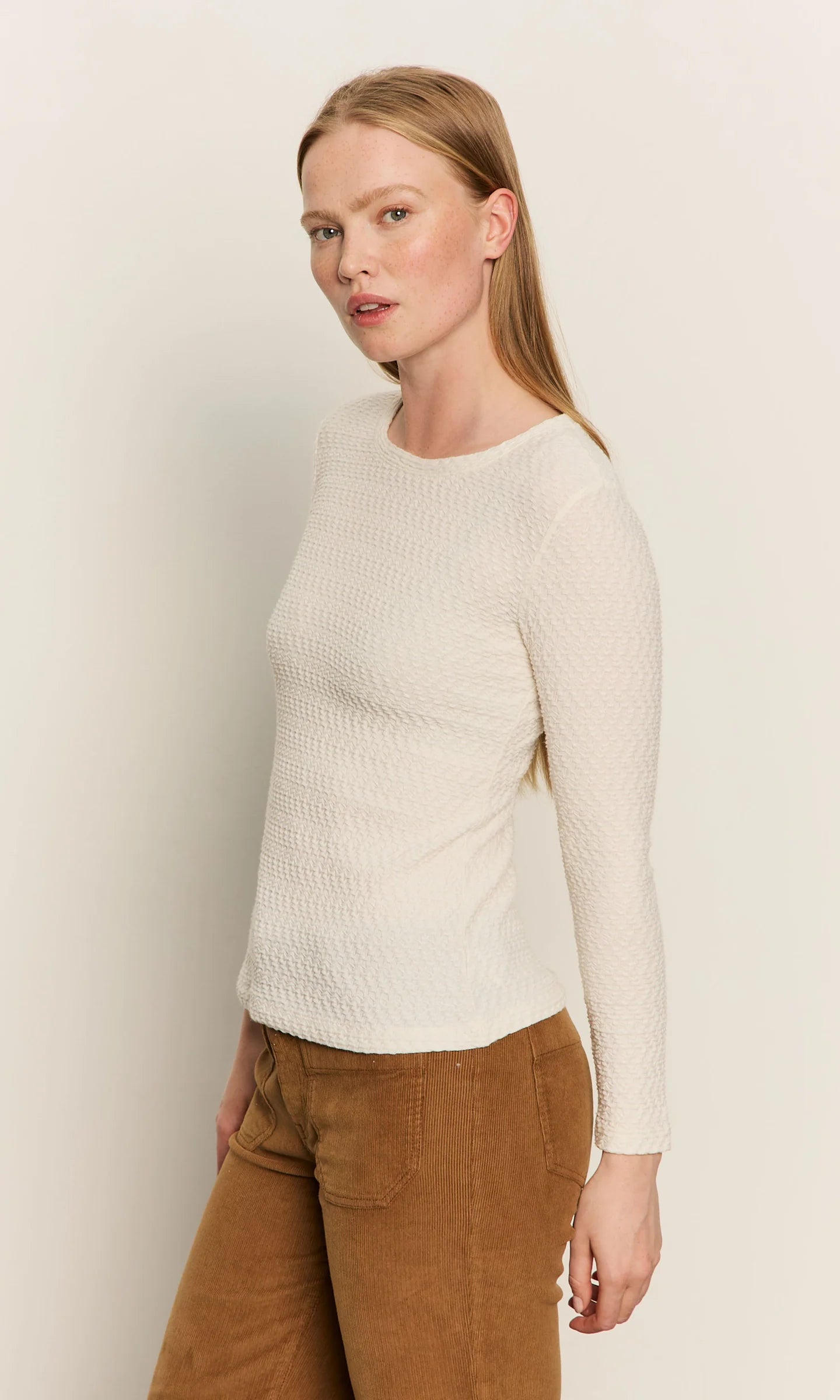 Sanctuary L/S Crew Lace Tee in Chalk