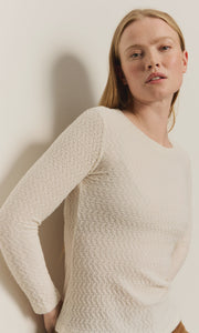 Sanctuary L/S Crew Lace Tee in Chalk