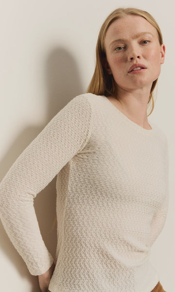 Sanctuary L/S Crew Lace Tee in Chalk