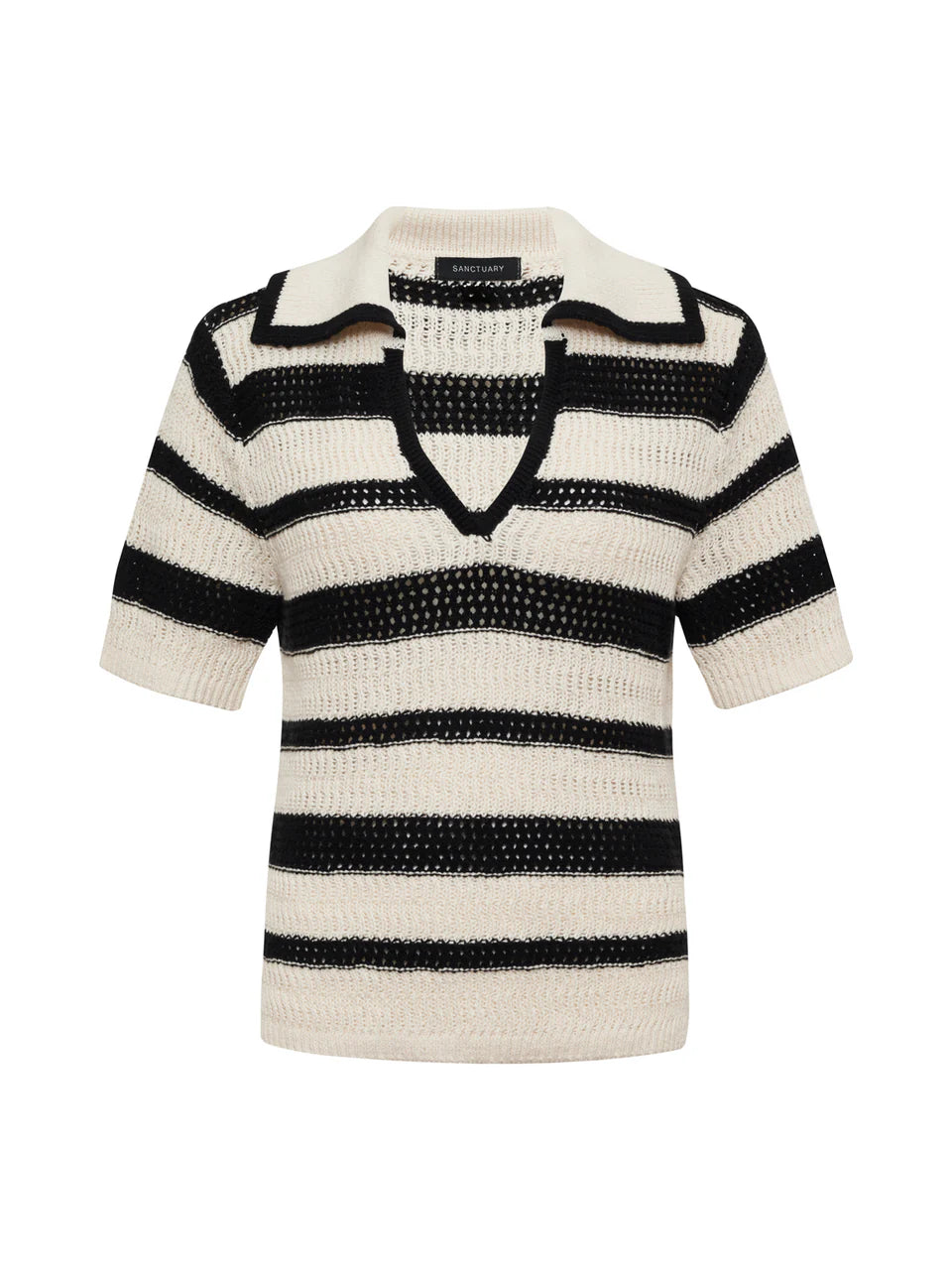 Sanctuary Knitted Collared Stripe Top in Black/Chalk