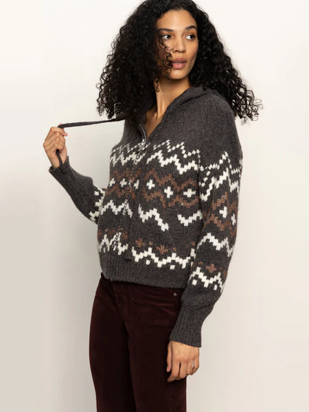 Sanctuary Fairisle Zip-Up Hoody in Mocha