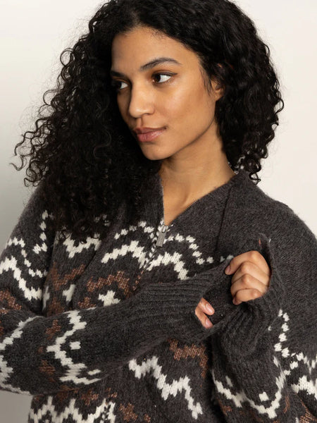 Sanctuary Fairisle Zip-Up Hoody in Mocha