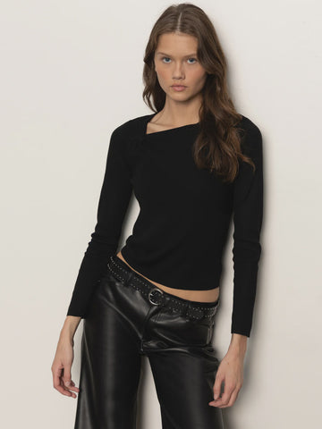 Sanctuary Long Sleeve Shoulder Twist Top in Black