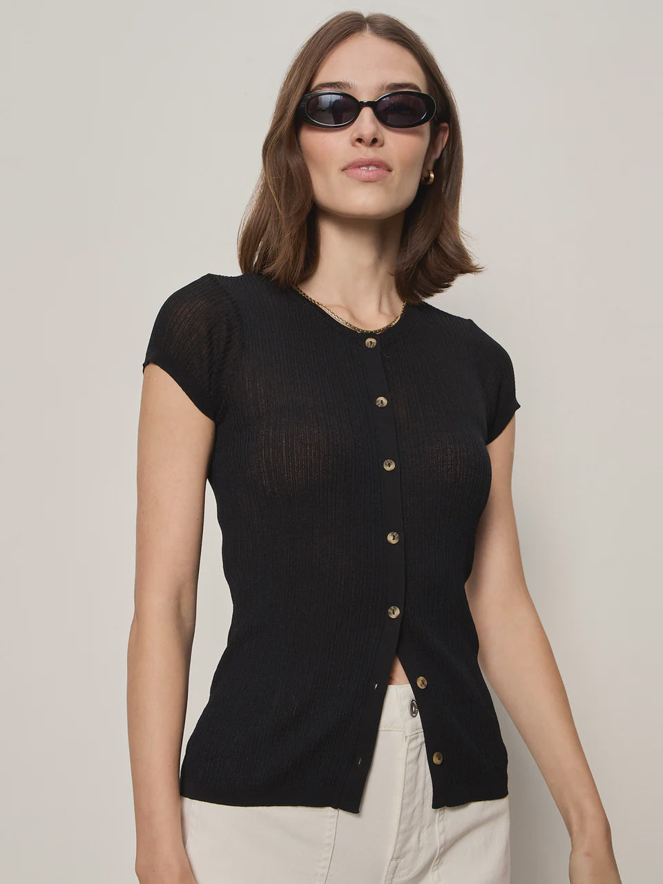 Sanctuary Soft Focus Ribbed Top in Black