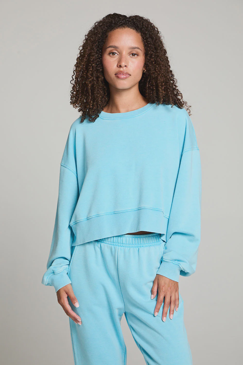 Chaser Casbah Crop Long Sleeve Pullover in Aqua