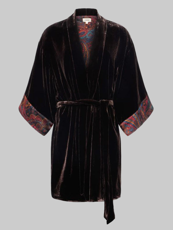 L'AGENCE Nabi Velvet Kimono in Coffe Bean Multi Medallion