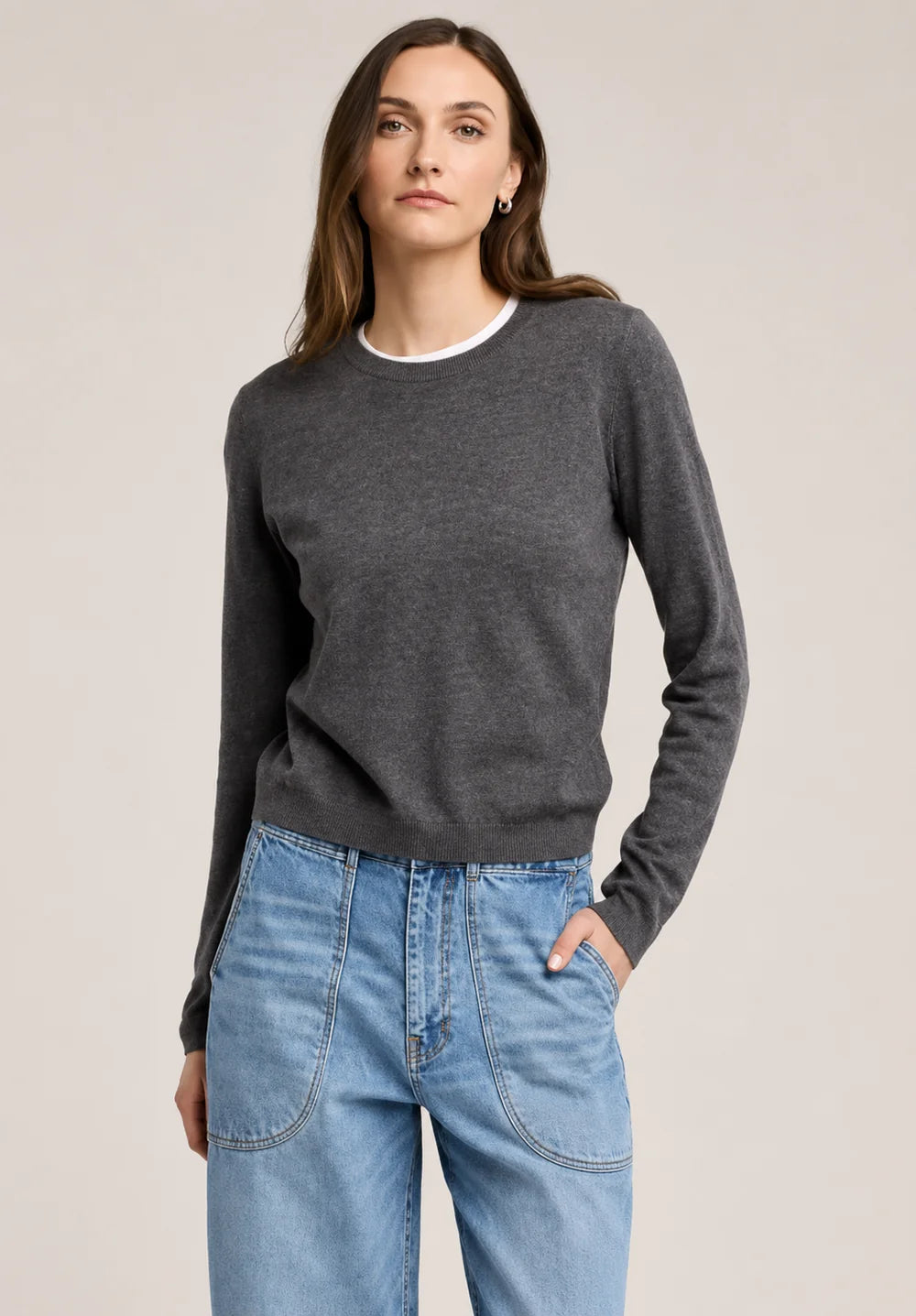 Velvet Roxy Lux Cotton Cashmere Top in Medium Heather Grey