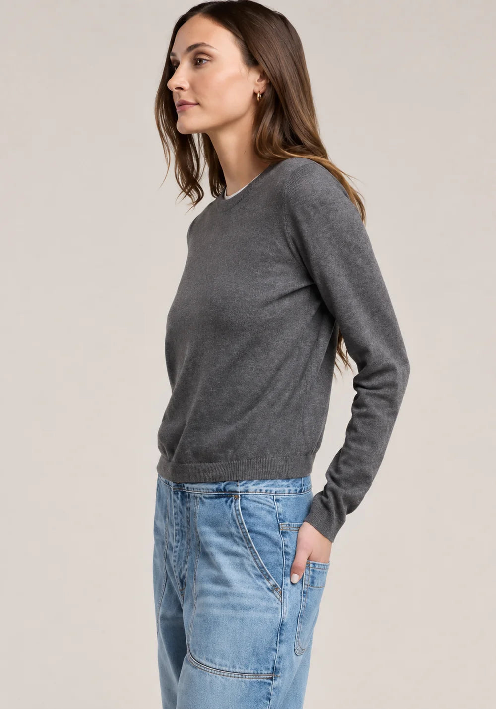 Velvet Roxy Lux Cotton Cashmere Top in Medium Heather Grey