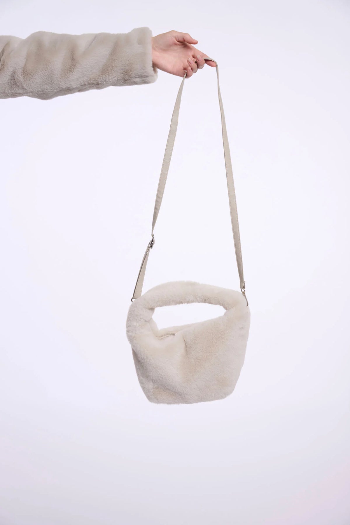 RINO & PELLE Cheryl Small Faux Fur Crossbody Bag in Birch