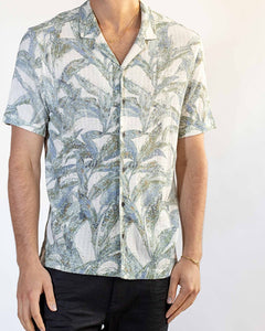 John Varvatos Conant S/S Desert Flower Print Camp Shirt - Ecru