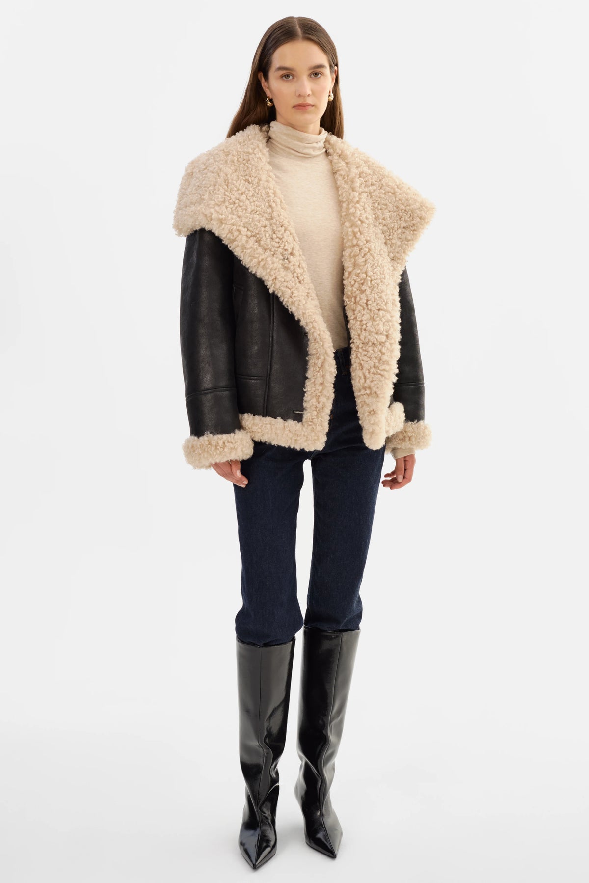 LAMARQUE Demi Faux Shearling in Black/Beige