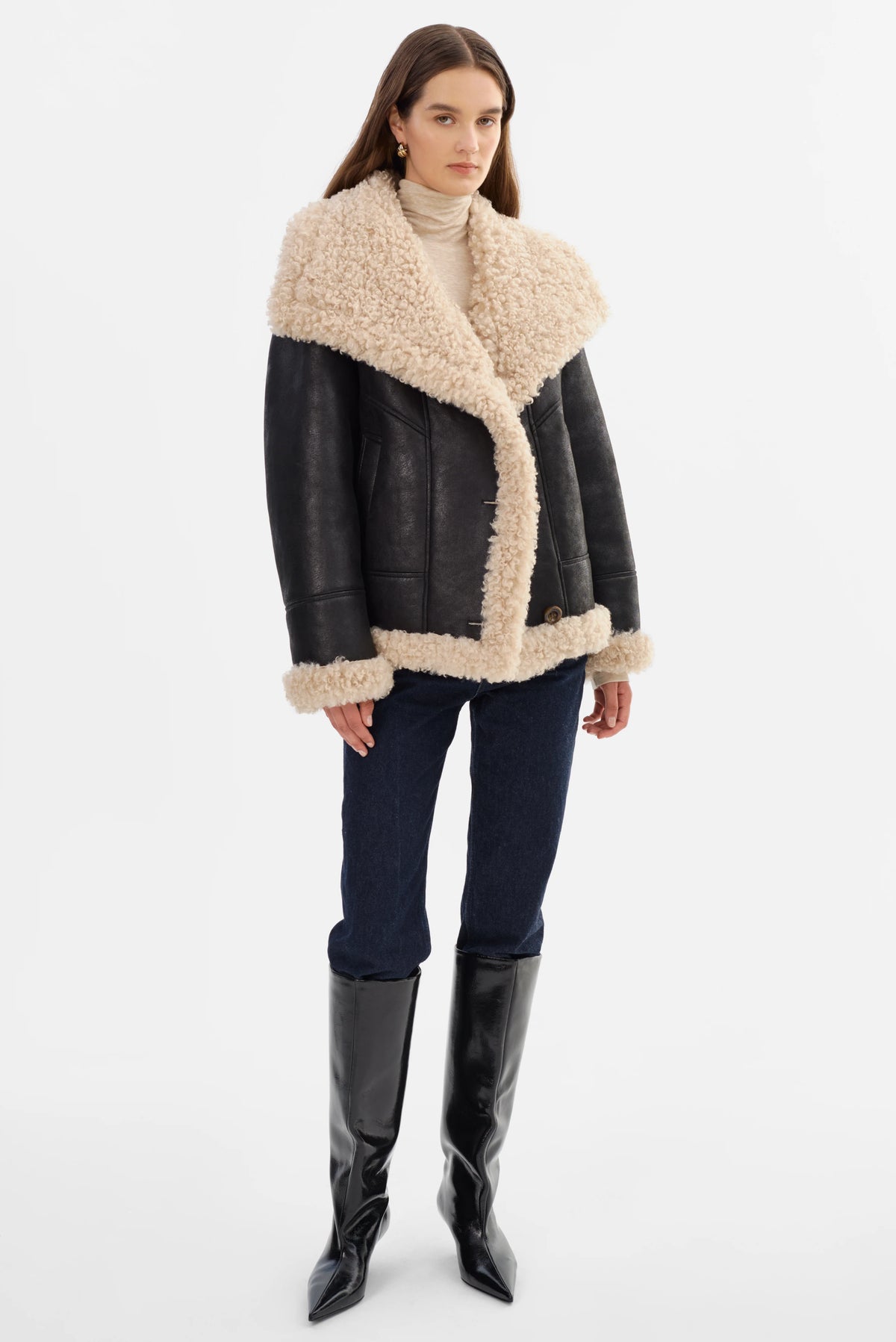 LAMARQUE Demi Faux Shearling in Black/Beige