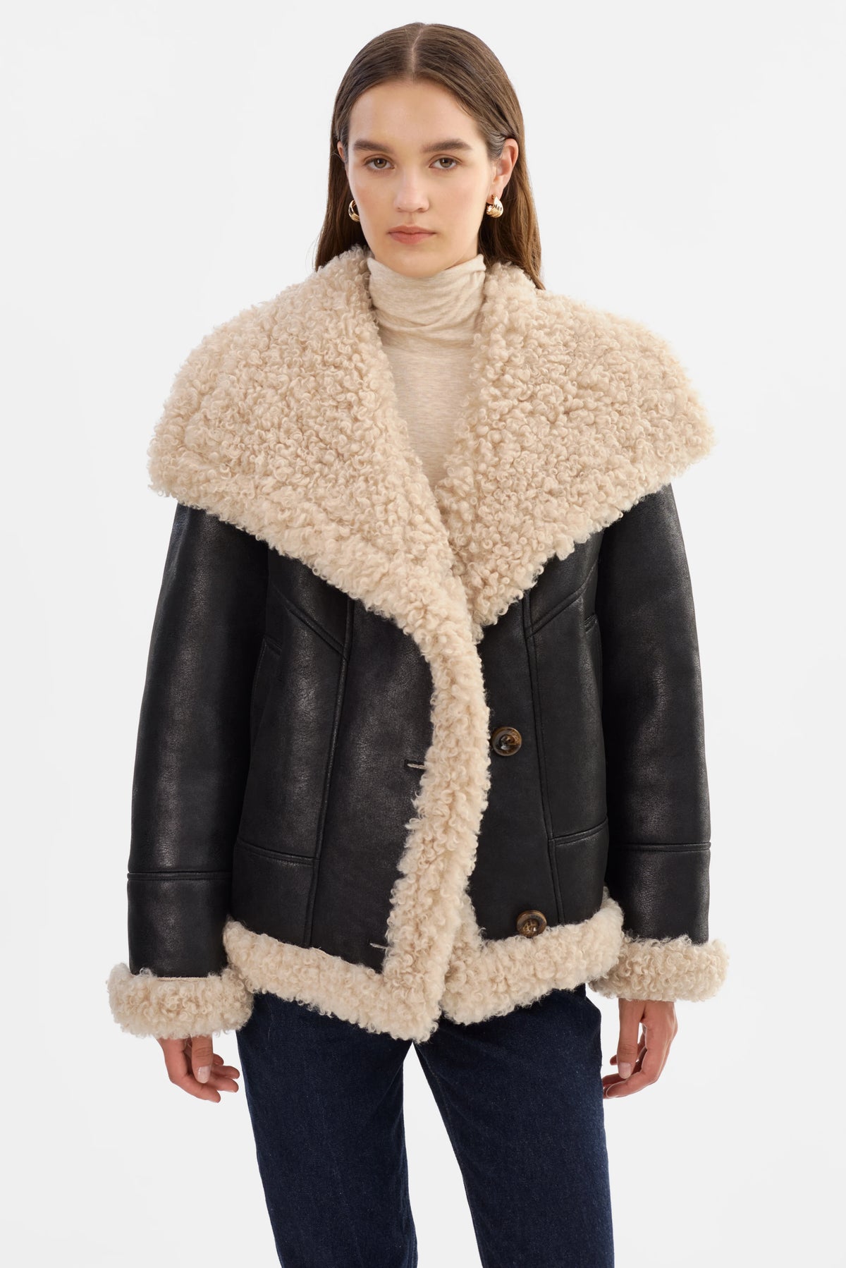 LAMARQUE Demi Faux Shearling in Black/Beige