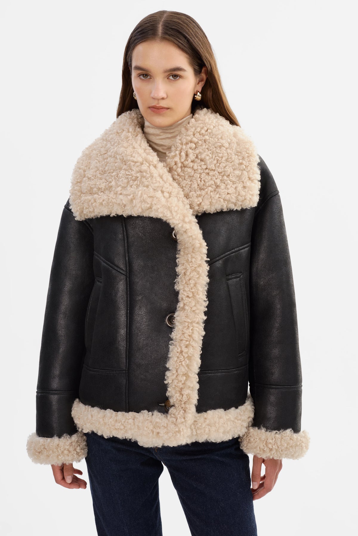 LAMARQUE Demi Faux Shearling in Black/Beige