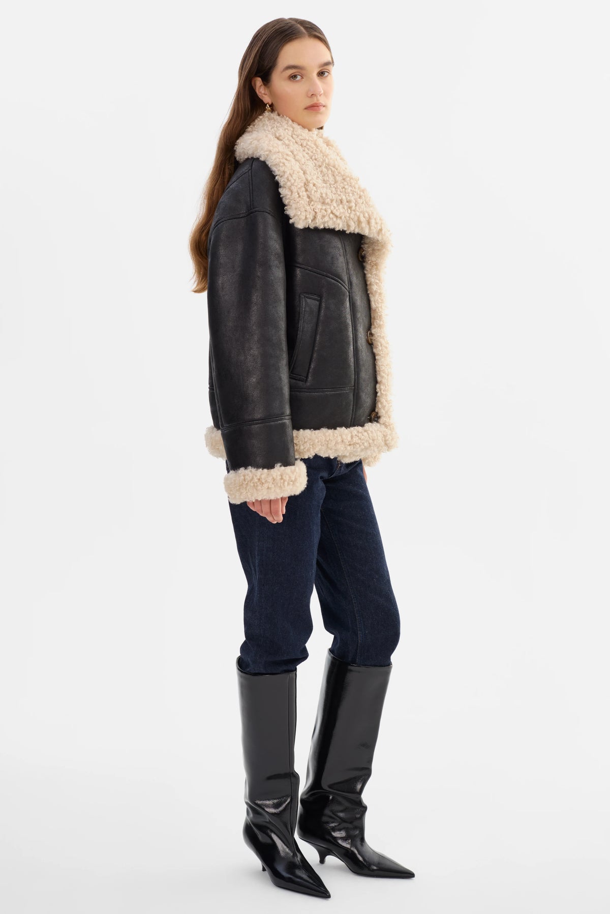 LAMARQUE Demi Faux Shearling in Black/Beige