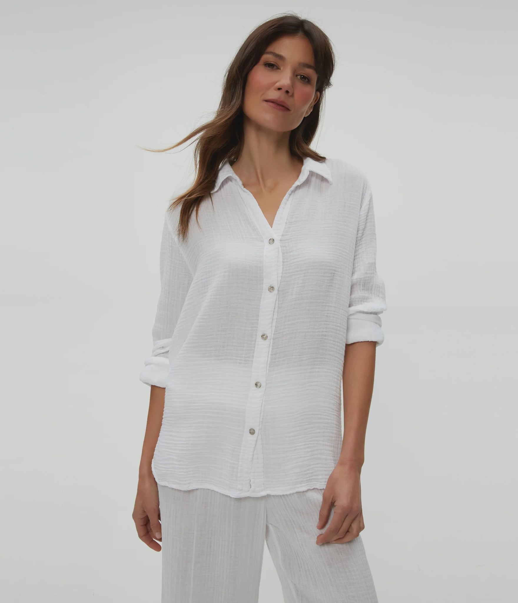 Michael Stars Leo Button Down Shirt in White