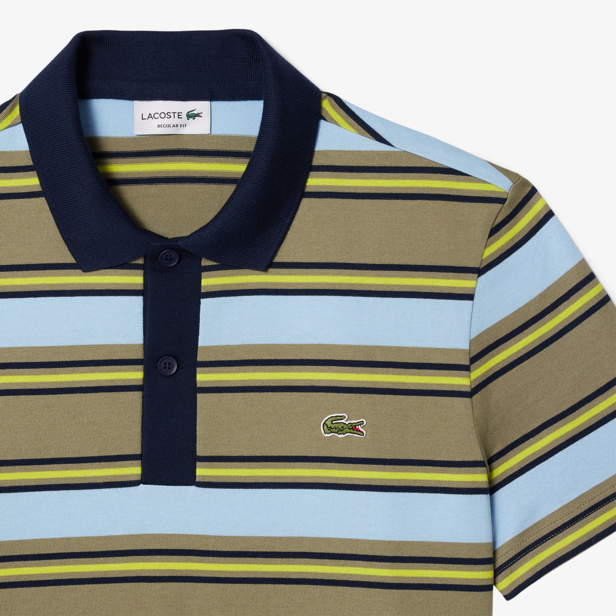 Lacoste Regular Fit Striped Cotton Polo Shirt - Khaki Green