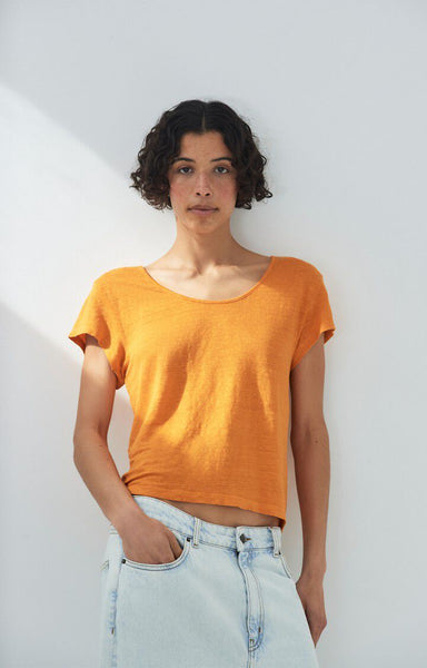 American Vintage DUALY Linen Short Sleeve T-Shirt in Orangeade