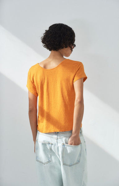 American Vintage DUALY Linen Short Sleeve T-Shirt in Orangeade
