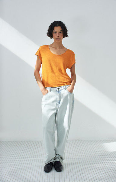 American Vintage DUALY Linen Short Sleeve T-Shirt in Orangeade