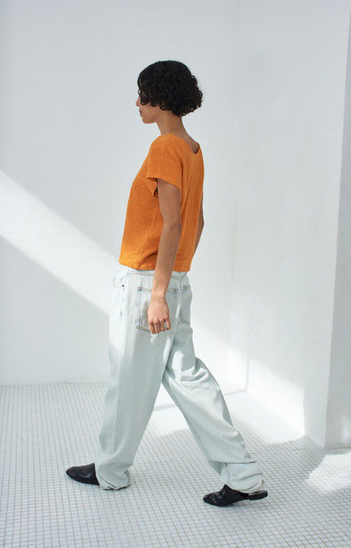 American Vintage DUALY Linen Short Sleeve T-Shirt in Orangeade