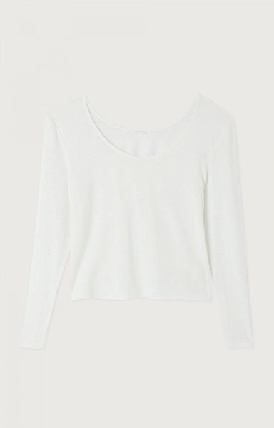 American Vintage DUALY Linen Long Sleeve T-Shirt in White