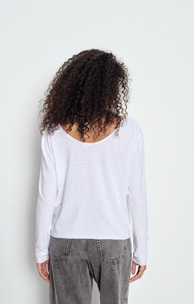American Vintage DUALY Linen Long Sleeve T-Shirt in White