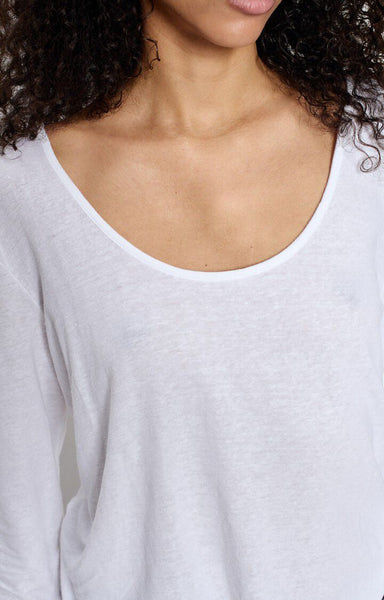 American Vintage DUALY Linen Long Sleeve T-Shirt in White