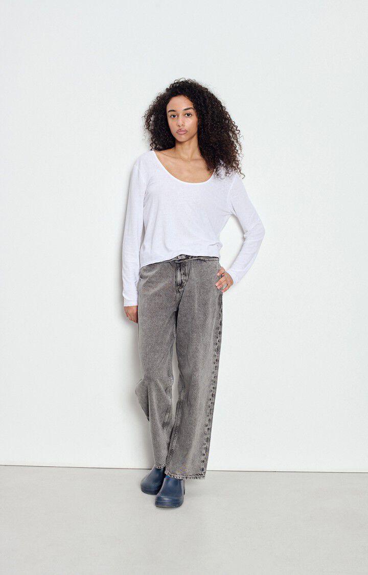 American Vintage DUALY Linen Long Sleeve T-Shirt in White