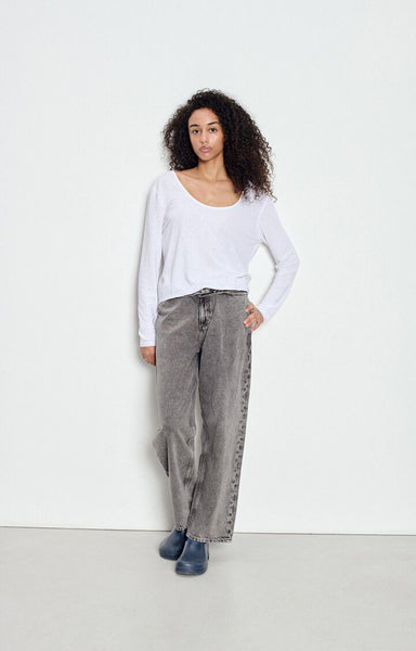 American Vintage DUALY Linen Long Sleeve T-Shirt in White