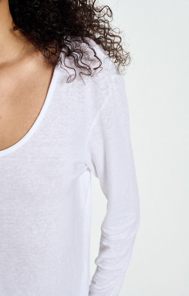 American Vintage DUALY Linen Long Sleeve T-Shirt in White