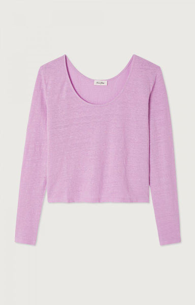 American Vintage DUALY Linen Long Sleeve T-Shirt in Marshmallow