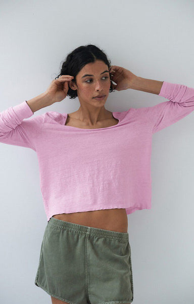 American Vintage DUALY Linen Long Sleeve T-Shirt in Marshmallow
