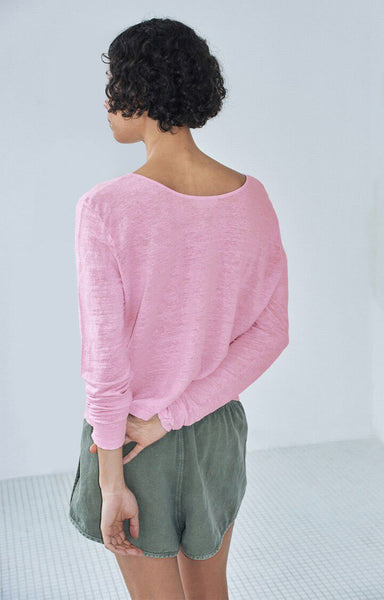 American Vintage DUALY Linen Long Sleeve T-Shirt in Marshmallow