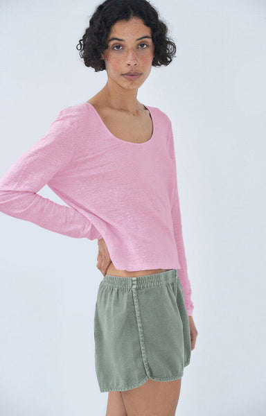 American Vintage DUALY Linen Long Sleeve T-Shirt in Marshmallow