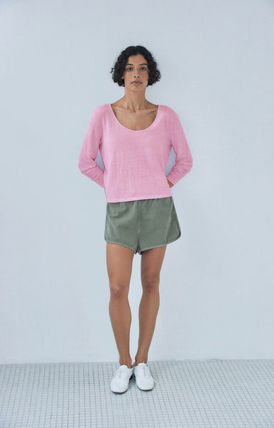 American Vintage DUALY Linen Long Sleeve T-Shirt in Marshmallow
