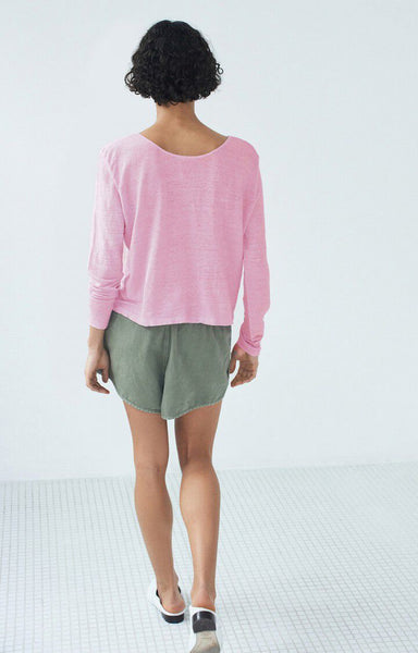American Vintage DUALY Linen Long Sleeve T-Shirt in Marshmallow