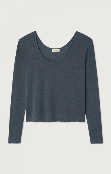 American Vintage DUALY Linen Long Sleeve T-Shirt in Hurricane