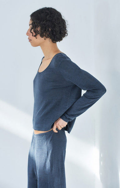 American Vintage DUALY Linen Long Sleeve T-Shirt in Hurricane
