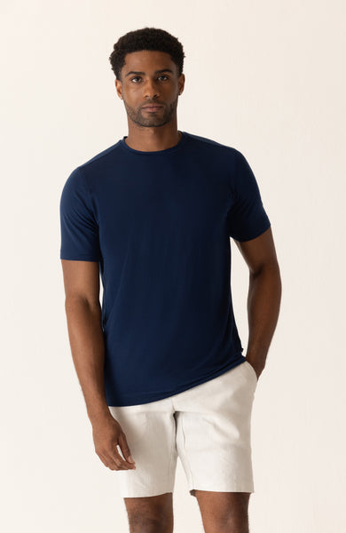 DEKE SS Modern Crew T-Shirt in Soft Techno Jersey - Indigo