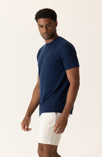 DEKE SS Modern Crew T-Shirt in Soft Techno Jersey - Indigo