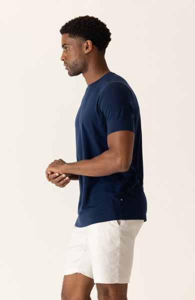 DEKE SS Modern Crew T-Shirt in Soft Techno Jersey - Indigo