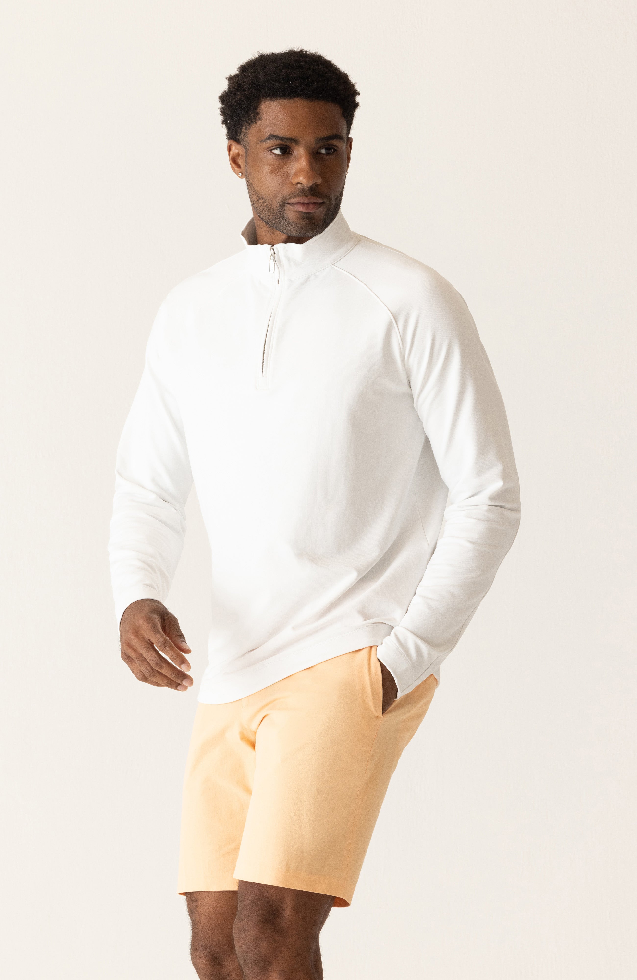 DEKE LS 1/4 Zip in Techno Microlight French Terry - White