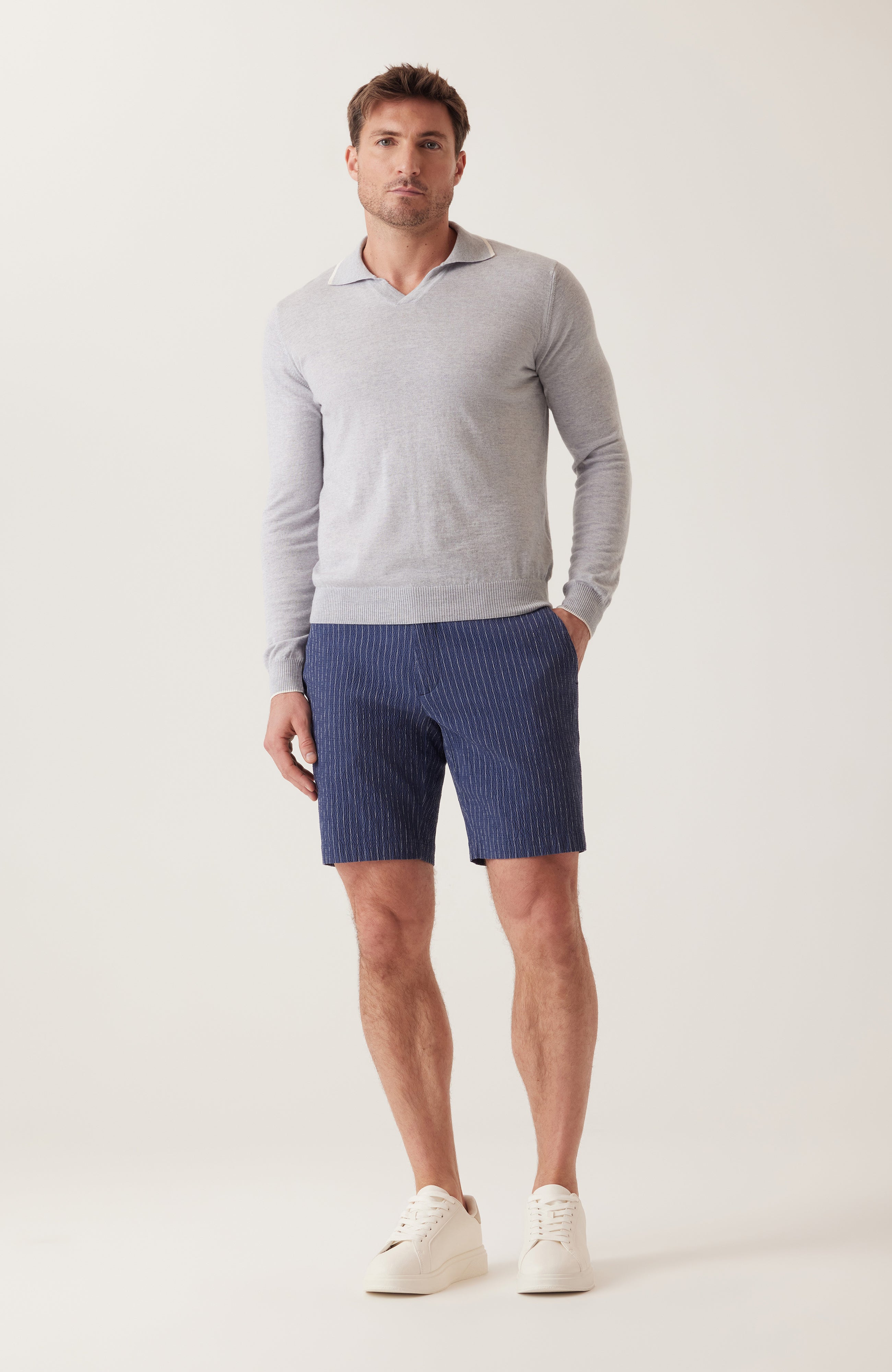 DEKE OASIS Bermuda Short Seersucker - Indigo Heather Pinstripe